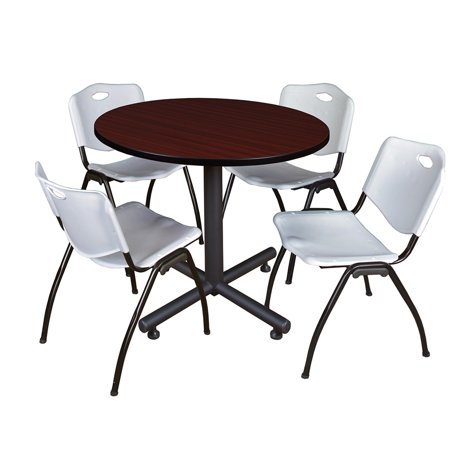 Regency Kobe 36 Round Breakroom Table- Mahogany & 4 M Stack Chairs- Grey