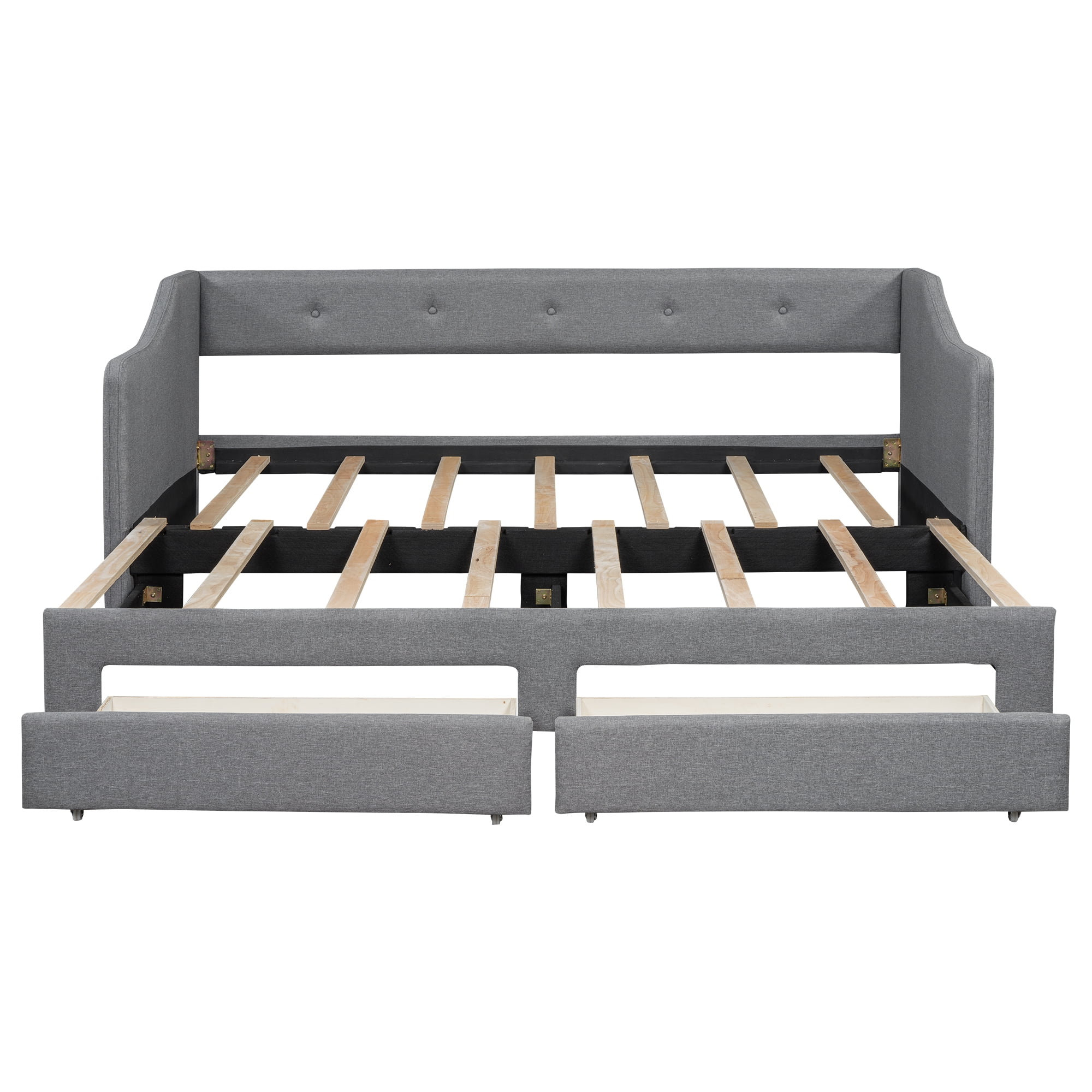 Euroco Upholstered Twin XL to King Size Daybed with 2 Drawers, Gray