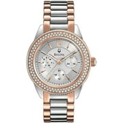 Bulova Women's Crystal Accented Bezel Silver Dial Two Tone Rose Gold Steel 98N100 Watch