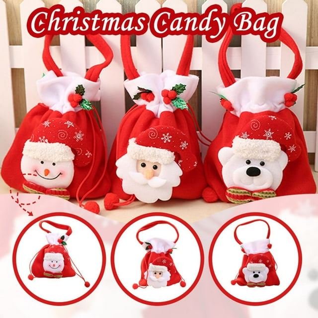 Bolsa de regalo navideña Mochila colgante de Santa Claus - Bolsa decorativa de tela de 10,8x6,4 pulgadas para caramelos, regalos y decoraciones de árbol