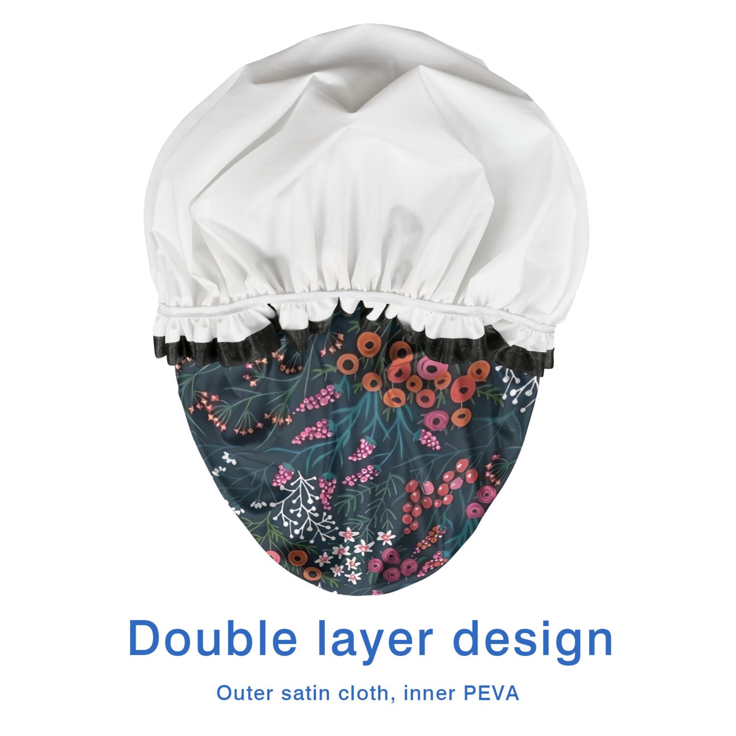 Shower Caps,Pioneer Flower Floral Print Pattern Waterproof Shower Cap for Women 4 Pieces,Double Reusable Hair Cover for Shower PEVA Elastic Stretch Hem
