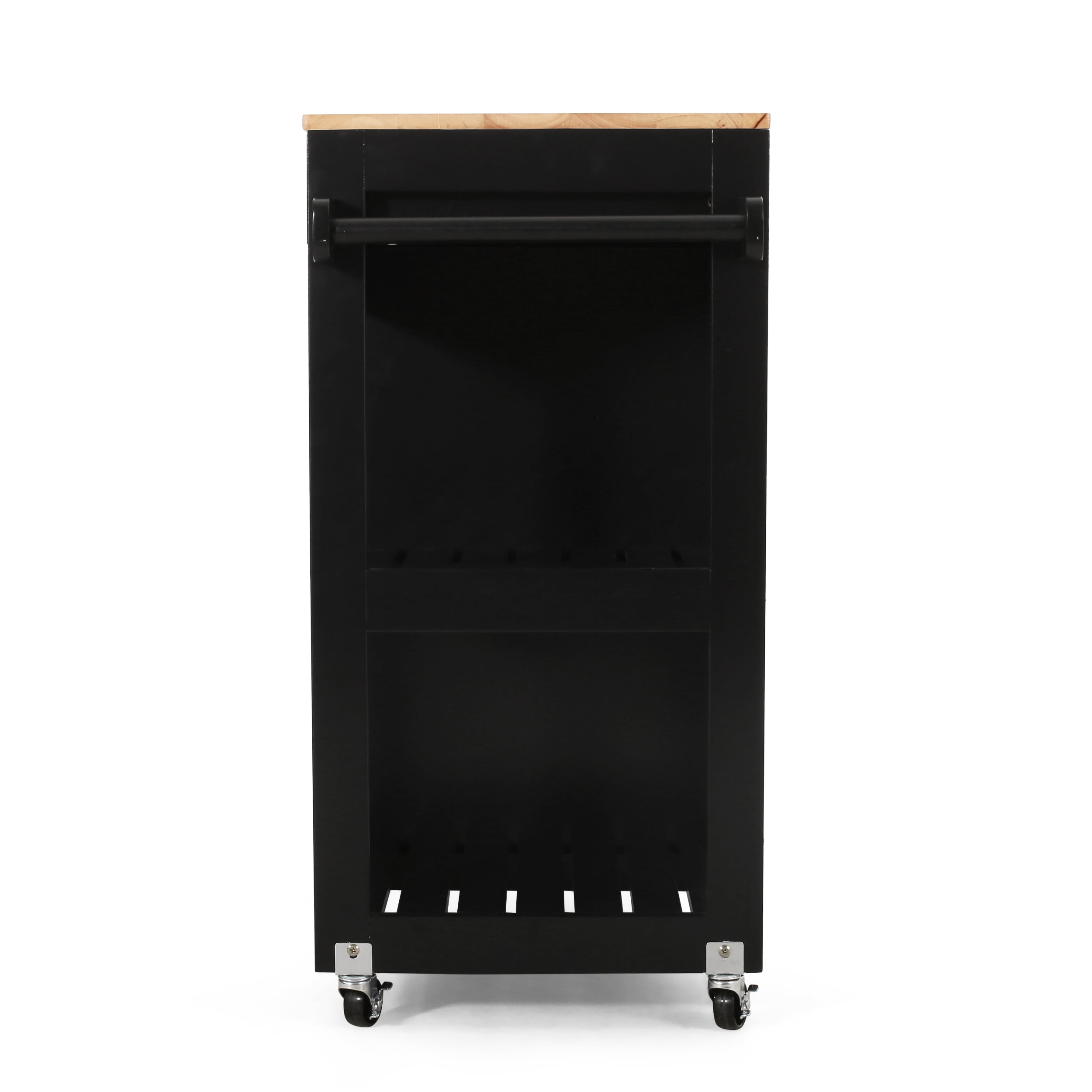 Noble House Tift Wood Kitchen Cart with Wheels, Black and Natural
