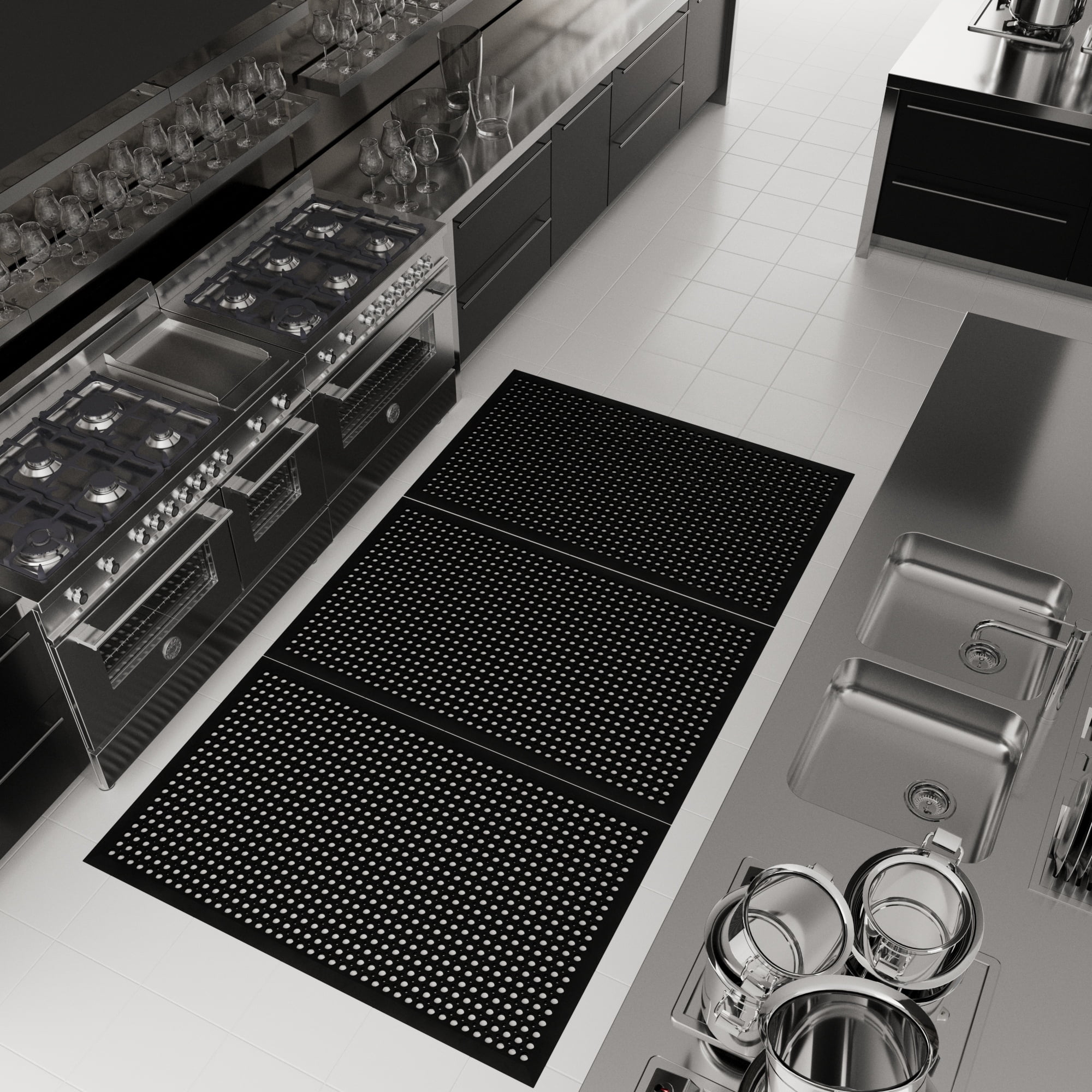 Ottomanson Indoor/Outdoor Rubber Mat 3x5 Non-Slip Door Mat for Restaurant Bar Bathroom, Black, 35" x 60"
