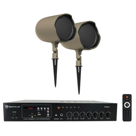 2 JBL GSF6-TN 6.5" Landscape Ground Stake/Wall Mount 70v Commercial Speakers+Amp