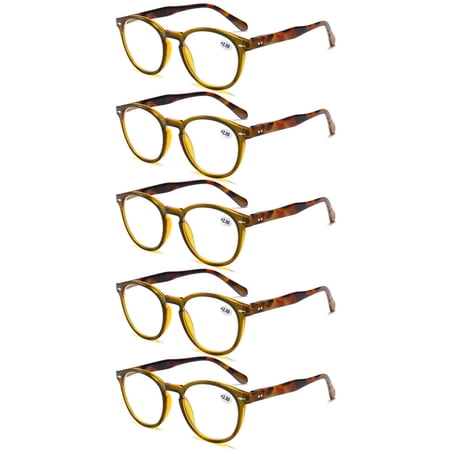 5 Pairs of Retro Round Blue Light Blocking Reading Glasses 2.00,HD Trendy Classic Green Presbyopic Glasses, Spring Hinge Readers +2.00 for Women and Men