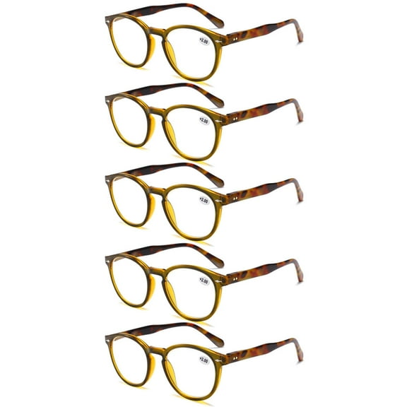 5 Pairs of Retro Round Blue Light Blocking Reading Glasses 2.00,HD Trendy Classic Green Presbyopic Glasses, Spring Hinge Readers 2.00 for Women and Men