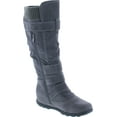 thumbnail image 7 of Womens Knee High Faux Suede Flat Winter Buckle Boots Gray Military Shoes, 7 of 7