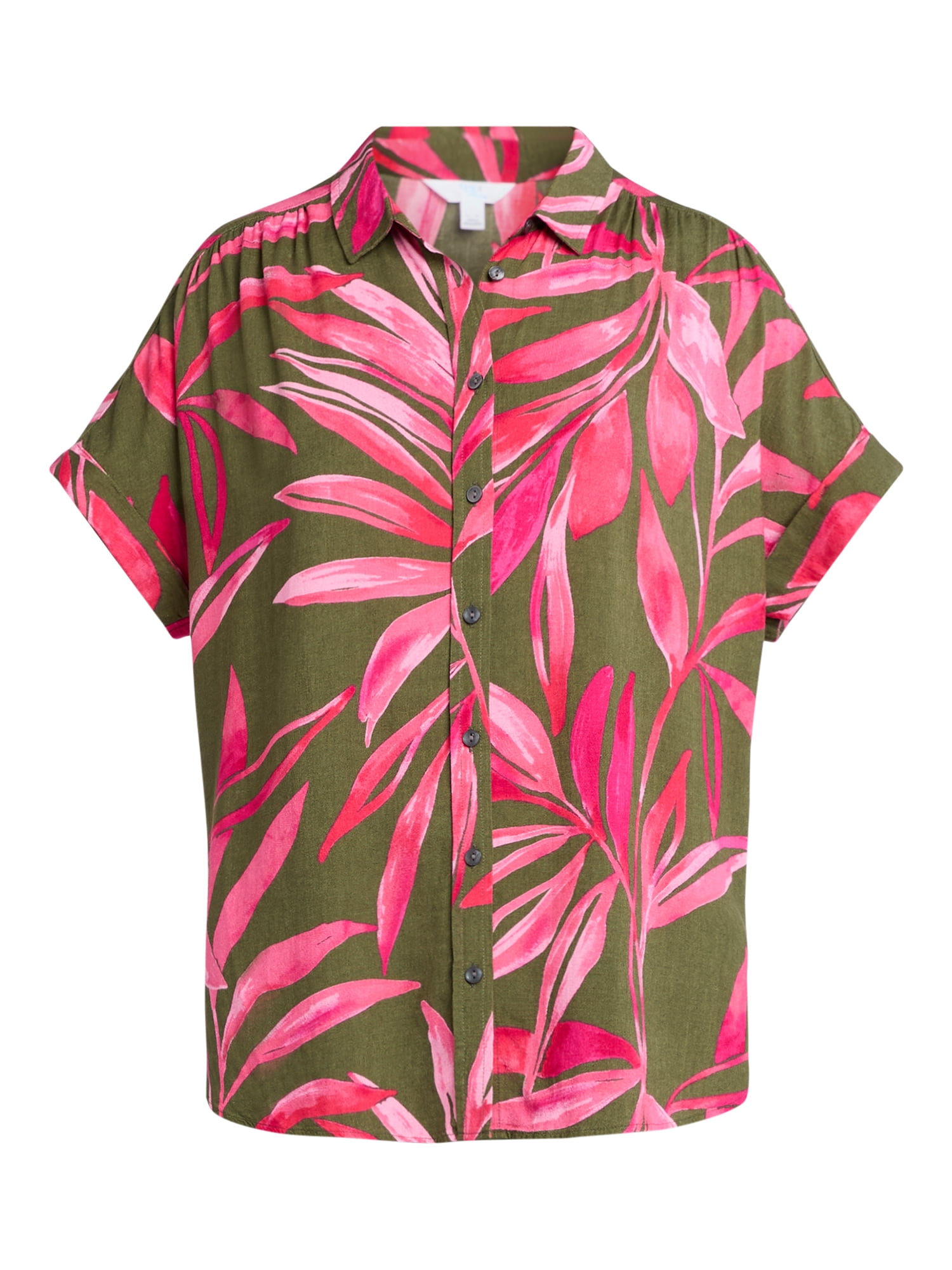 Time and Tru Women's Camp Shirt with Short Sleeves, Sizes XS-XXXL