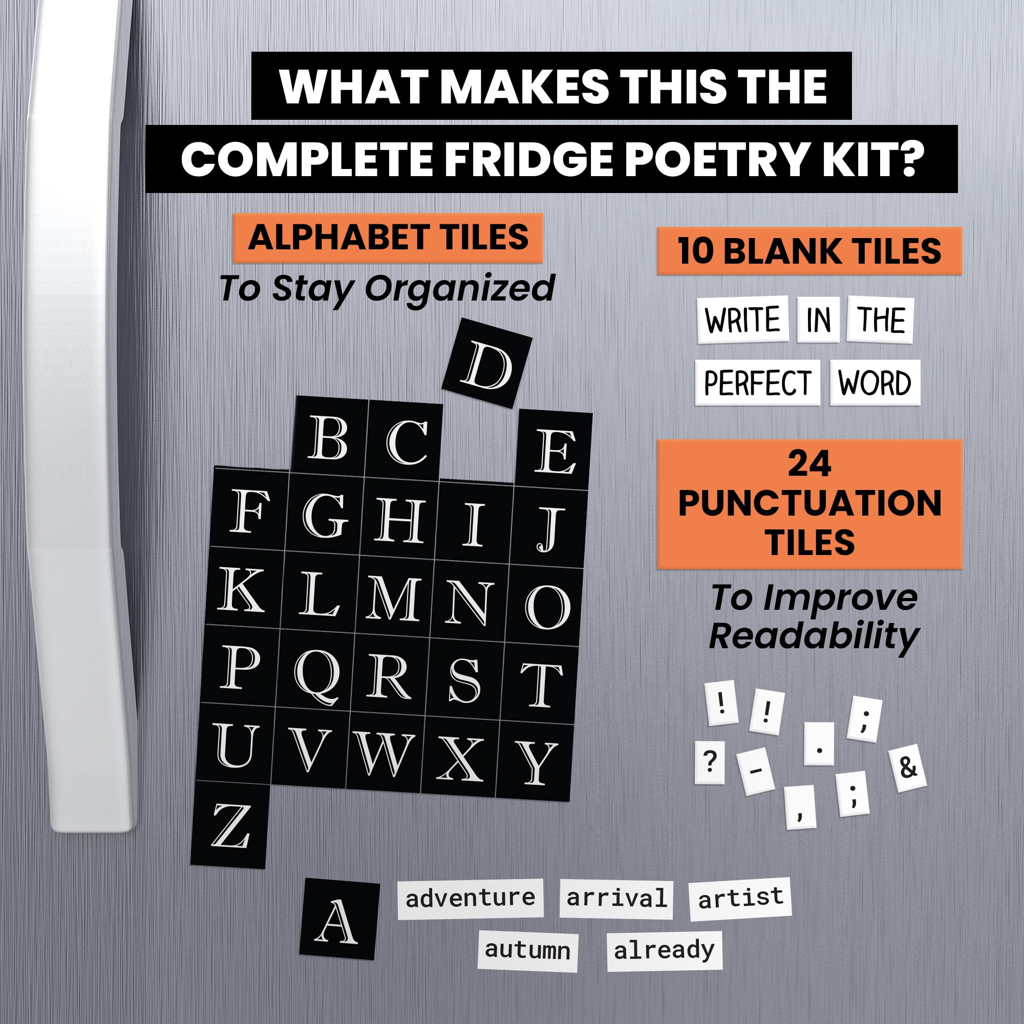 Poetry Tiles Essential Kit - 797 Word Magnets for Fridge Poetry and Silly Magnetic Messages - Get Creative, Express Yourself, and Make Others Laugh at Your Witty Words