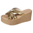 thumbnail image 6 of Rokment Women's Metallic Platform Wedge Dress Slip on Sandals Trendy Casual Leather Open Toe Chunky High Heeled Dressy Summer Shoes for Ladies Gold Size 6.5, 6 of 8