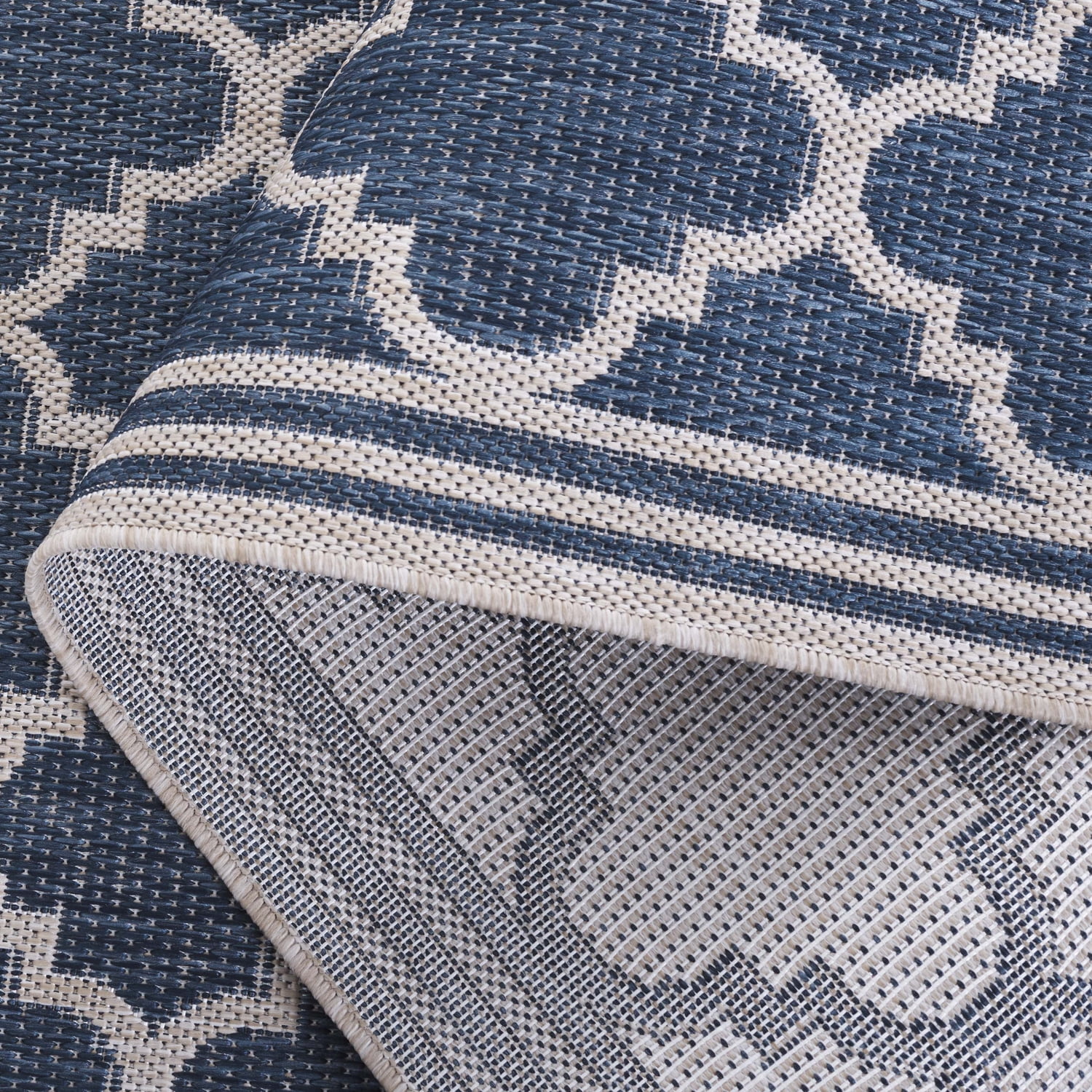 SAFAVIEH Beach House Wendy Geometric Indoor/Outdoor Runner Rug, Blue/Ivory, 2'2" x 8'