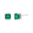 thumbnail image 2 of 14k White Gold Plated Over Sterling Silver 3 Ct Square Created Emerald Stud Earrings, 2 of 2