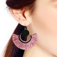 thumbnail image 2 of Stylish Fan Shaped Dusty Pink Tassels with Black Accents Brass Dangle Earrings, 2 of 4