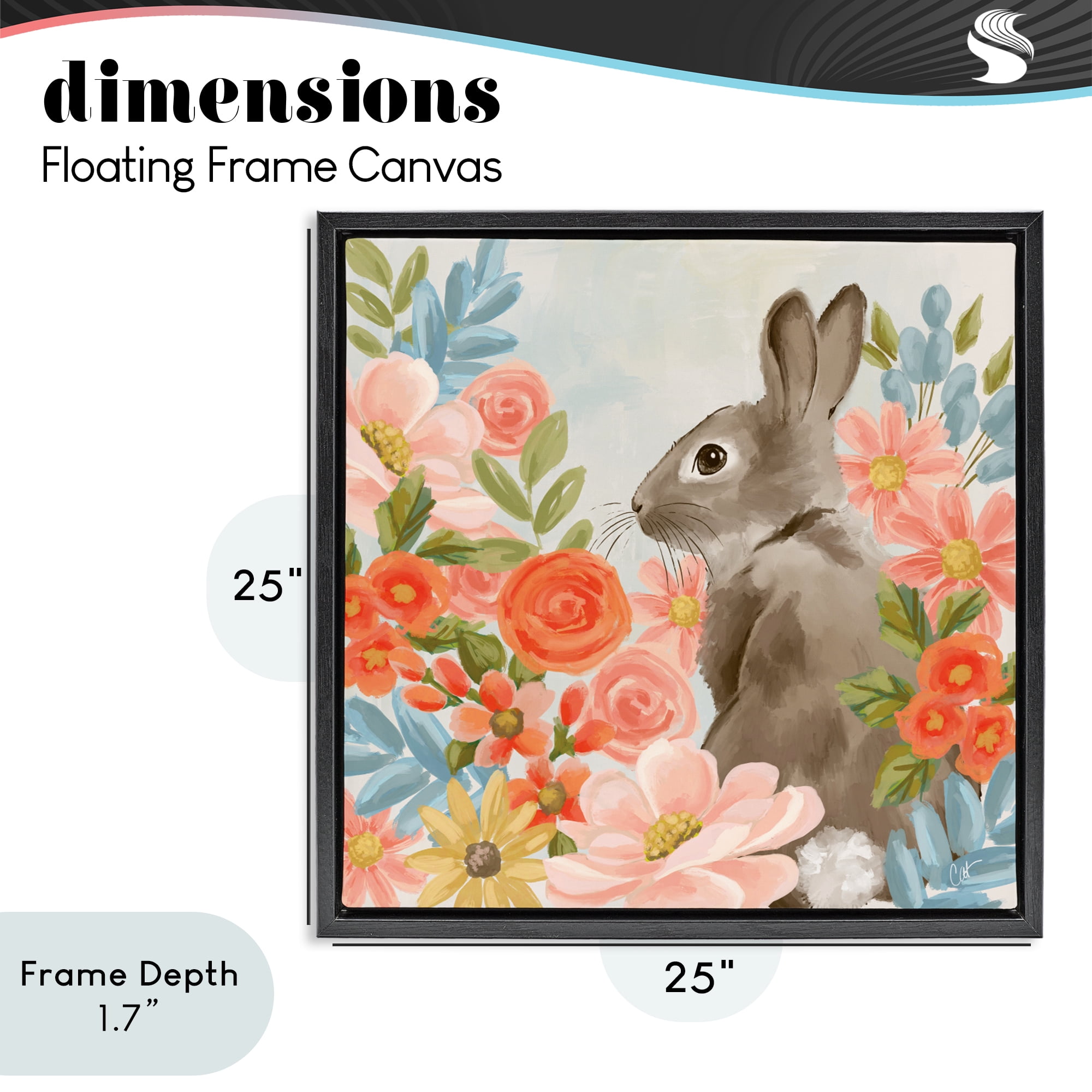 Stupell Industries Bunny In The Blooms Black Framed Floater Canvas Wall Art, design by Cat Thurman Designs