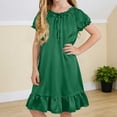 thumbnail image 5 of SGFCWSX Girls Casual Dress Short Sleeve Satin Bow Ruffle Hem Loose Fit Summer Dress Green Size 8-9 Years, 5 of 9