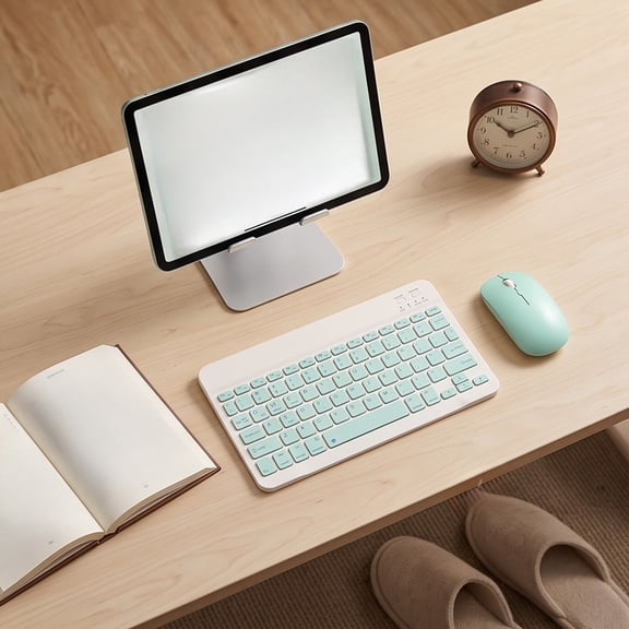 romoty Wireless Keyboard and Mouse Combo 9.6x5.9 Inch Mint Green Slim Rechargeable Quiet Keyboard Mouse Set for Tablet Laptop Smartphone