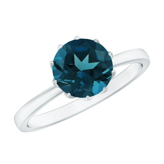 Rosec Jewels 1.3 CT Elegant London Blue Topaz Solitaire Ring for Women, Round Shape London Blue Topaz Ring in Lotus Basket Setting, 925 Sterling Silver, US 4.00
