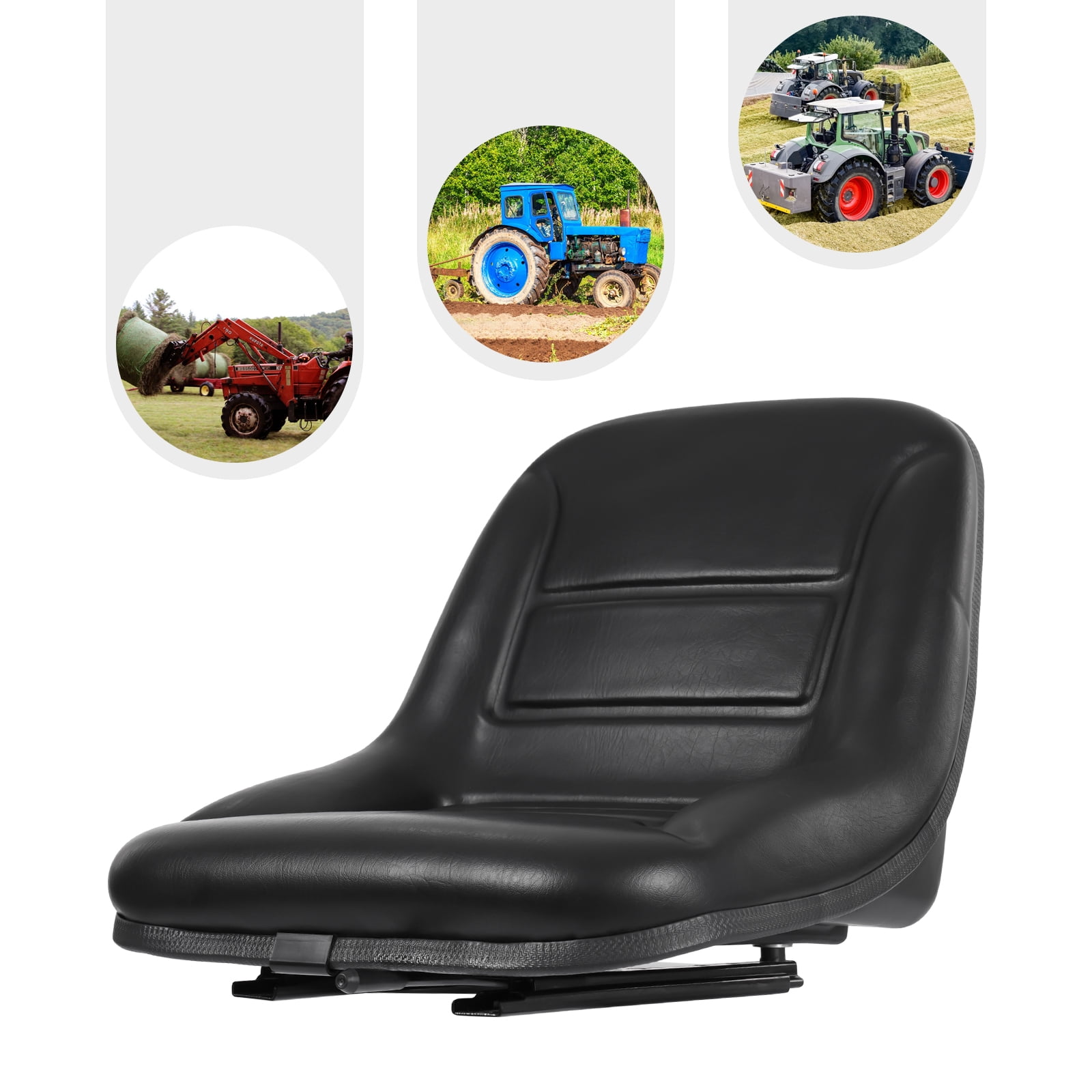 Utility Universal Lawn Mower Seat Black Garden Tractor Seat Cranes Forklifts Tractors Suspension Seat 18.5" L&W,14.88in H