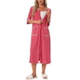 thumbnail image 2 of INSPIRE CHIC Women's Zip Front Striped Robe 3/4 Sleeve Long Bathrobe House Dress Pajama L Red, 2 of 6