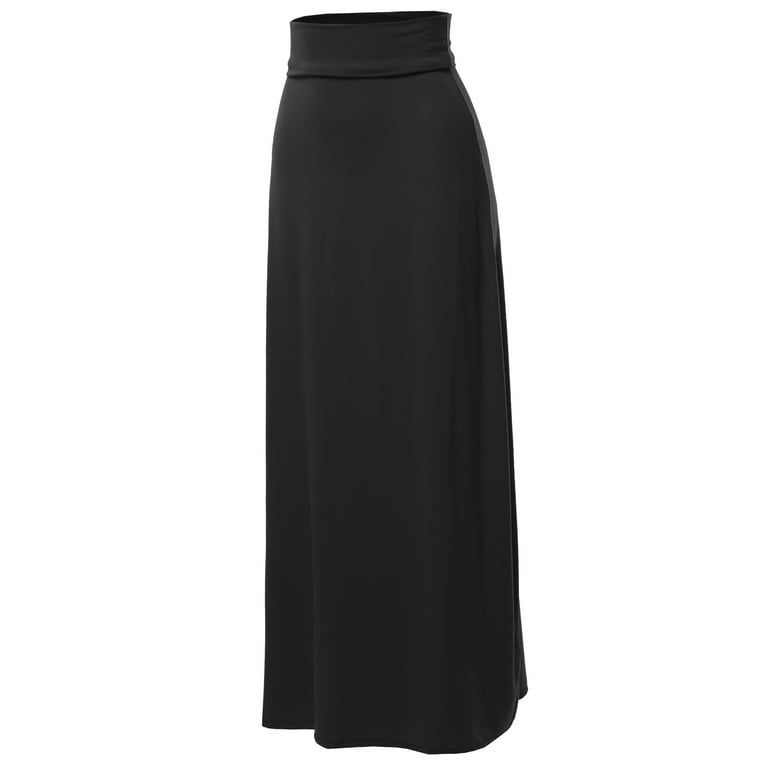 A2Y Women s Basic Foldable High Waist Floor Length Maxi Skirts Black 1XL Walmart