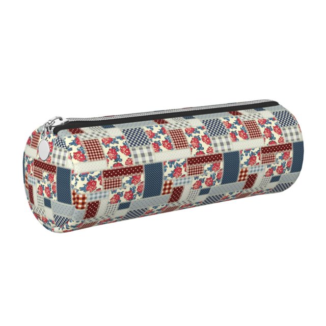 Easygdp Patchwork In Country Style para Estuche de Lápices Cilíndrico de Cuero con Cremallera, Organizador de Lápices de Cuero para Escuela, Oficina y Viajes