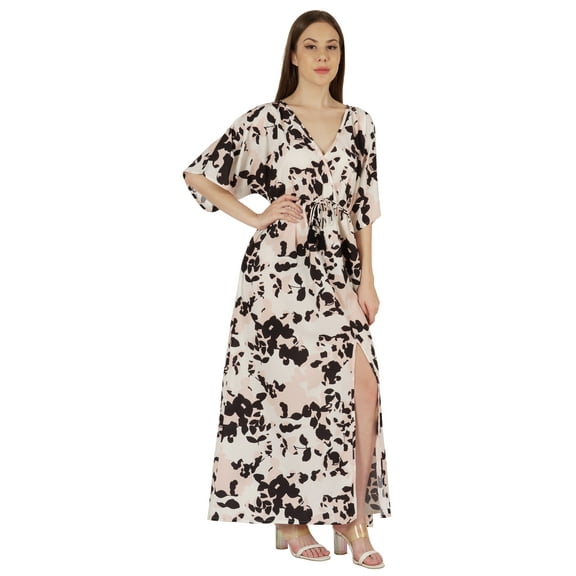 Inkmeso Printed Short Kimono Sleeve V-Neck Dress For Womens Summer Long Casual Maxi Dress
