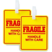 2 Pack - Bright and Large Luggage Tags - Fragile - Handle With Care - 5x4 Inch Size - Great For Luggage or Any Travel Bag
