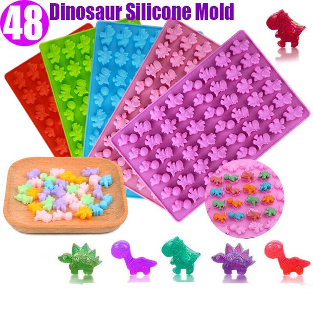 48-Cavity Dinosaur Chocolate Mold Dinosaur Shell Silicone Candy Mold with Dropper DIY Cute Ice Cube Tray QQ Candy Fondant MoldRed He Qiyong unisex