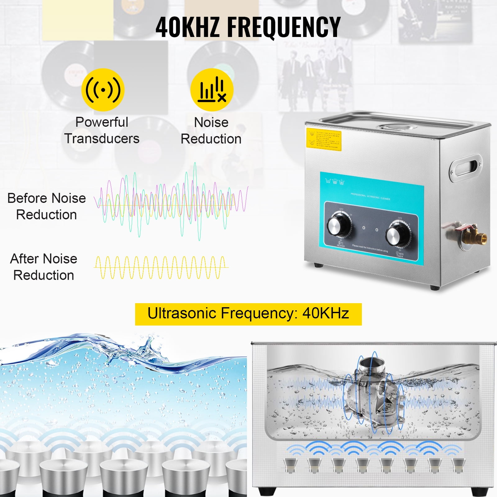 VEVOR Ultrasonic Vinyl Record Cleaner Vinyl Ultrasonic Cleaning Machine 6L Knob