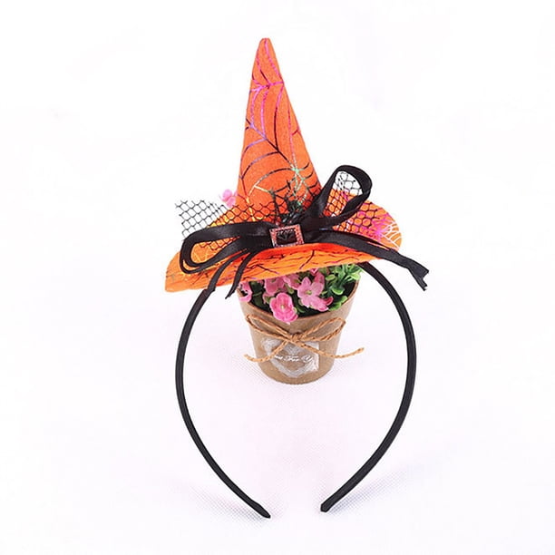 Diademas De Sombrero De Bruja Para Halloween - Pack De 3 (negro, Morado, Naranja), Tela Y Plástico, 12x22 Cm
