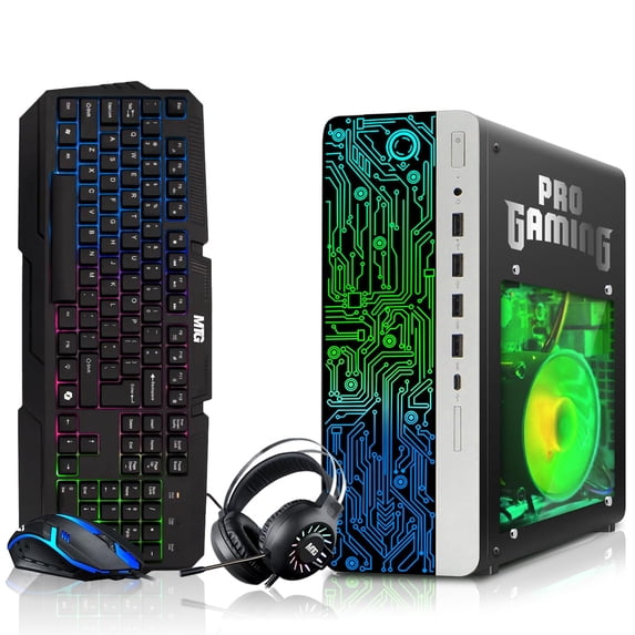 Restored HP G4 Gaming Desktop Computer PC Black Intel i5,16GB RAM,256GB SSD OS + 2x500GB HDD,GT 730 Graphics,RGB KBM with AI Copilot,WiFi,RGB Headphone,Windows 11