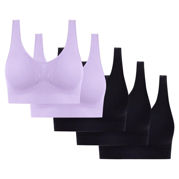Women's Workout Sports Bra Ultra-Comfort Wireless Seamless Racerback Bra Breathable Light Lift Tank Style 5-Pack Black S-4XL