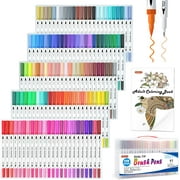 120 Colors Dual Tip Brush Art Marker Pens with 1 Coloring Book, Shuttle Art Fineliner and Brush Dual Tip Markers Set for Kids Adult Artist Calligraphy Hand Lettering Doodling