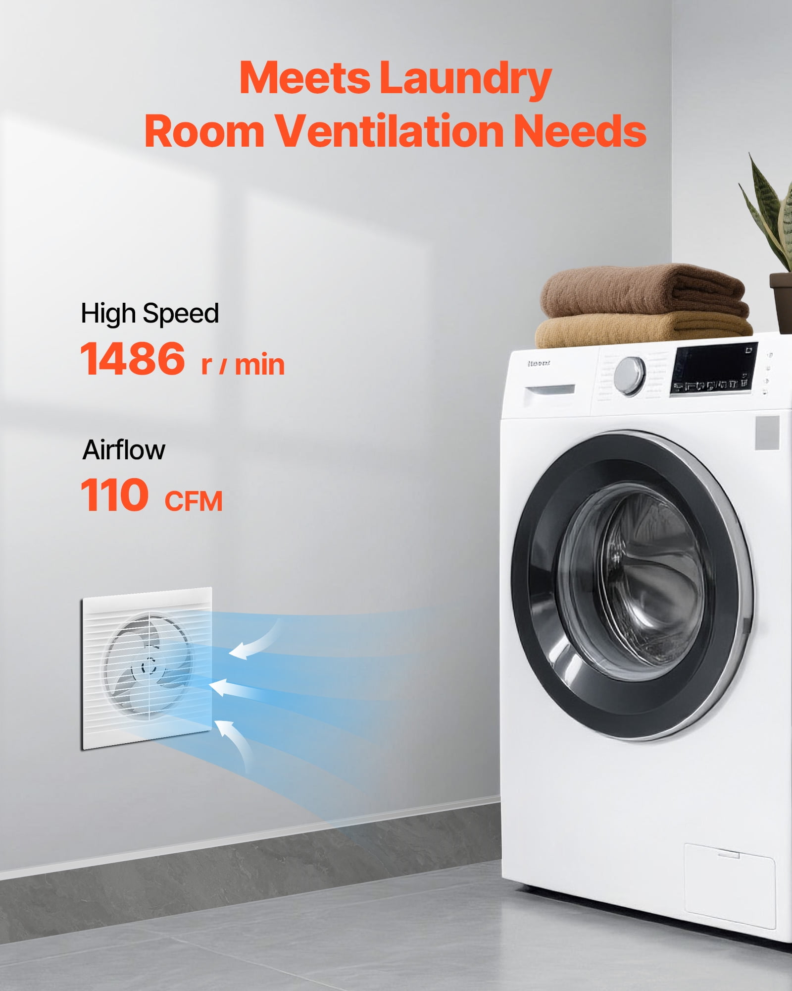 VEVOR 6 inch Through-The-Wall Ventilation Fan, 110 CFM Through Wall Exhaust Fan with AC Motor, Quiet Vent Easy Installation for Bathroom,Garage,Laundry Room,Storage Room Air Exchanger