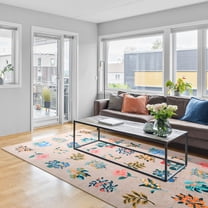 Balacho Modern Floral Design Boho Faux Wool Area Rug, 5' x 8', Beige