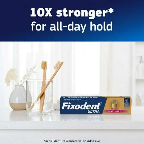 Fixodent Ultra Max Hold Adhésif pour Prothèse Sécurisée, 62g, Lot de 2