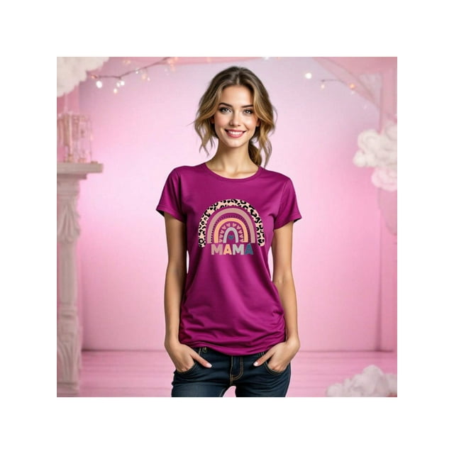 Playera Blusa De Mamá Estilo Arcoiris – Amor, Arcoíris y Corazones en Cada Suspiro Color Rosa Dorado Talla Extra Grande Marca Emil SaEs