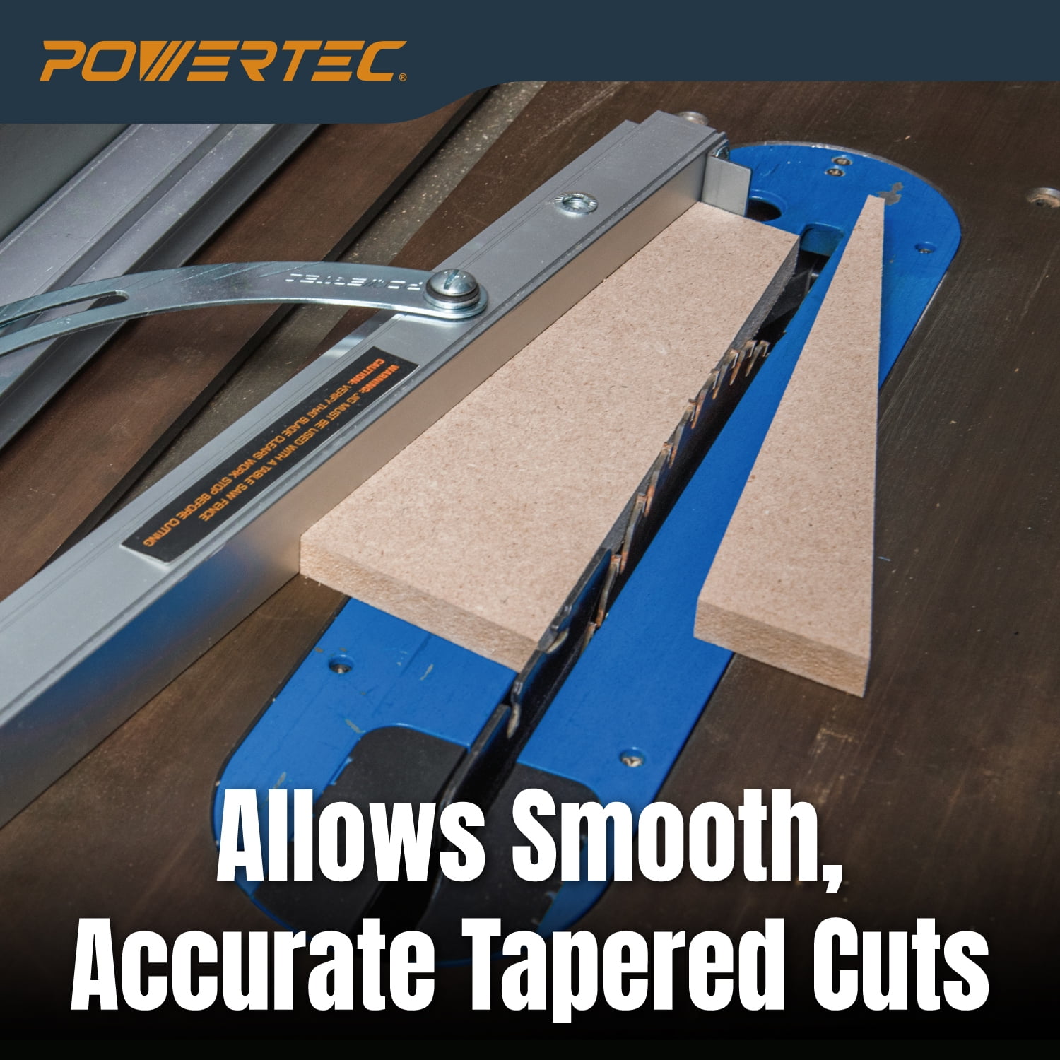 POWERTEC Table Saw Angle Cutting Jig for Creating Tapered Cuts | 24-Inch Lightweight Aluminum Rails and Laser Etched Scale, 15 Degrees of Taper, 71035V
