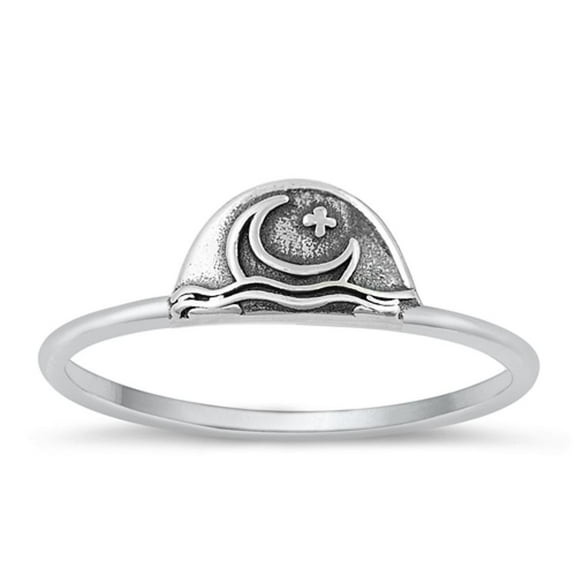 Unique Oxidized Ring .925 Sterling Silver Crescent Moon Band Jewelry Female Male Unisex Size 4