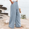 thumbnail image 6 of Women's cotton and linen casual straight wide-leg loose drawstring elastic waist trousers, 6 of 9