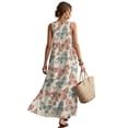 thumbnail image 2 of Jiueut Butterfly Floral Print Women’s Sleeveless Long Maxi Dress with Pockets, Linen Look Casual Summer Dress Flowy Loose Fit Beach Vacation Resort Wear Outfit, M, 2 of 7