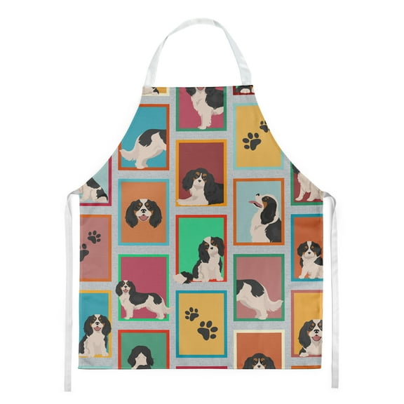 Lots of Tricolor Cavalier Spaniel Apron 27 in x 30 in