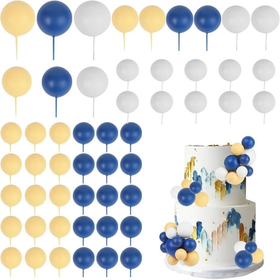 52 Pcs Ball Cake Decorations - Pink Green White Gold Ball Dessert Picks Cake Cupcake Toppers, Birthday Party Baby Shower Gender Reveal Cake Supplies