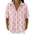 thumbnail image 3 of Endives Women's Linen Shirt Short Sleeve Shirt Collared Blouse for Women Casual Button Down Shirt Beach Vacation Outfits Hawaiian Shirt for Women Pink XXXL, 3 of 7