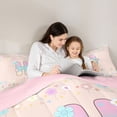 thumbnail image 4 of Castle Fairy Flower Balloon Letter H Twin Bedding Sets 7-Piece for Kids,Gradient Initial Bedding Comforter Set,Pink Reversible, 4 of 7