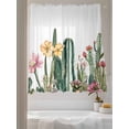 thumbnail image 3 of Sheer Curtains 63 Inch Length 2 Panels Set for Bedroom, Green Cactus Semi Sheer Curtains for Windows, Spring Floral Watercolor Botanical Voile Window Treatments Rod Pocket Curtain, 3 of 7