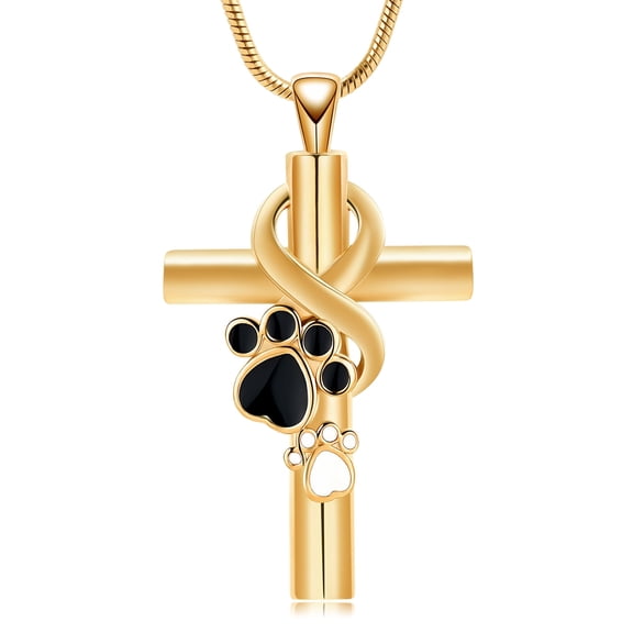 Paw Print Cross Urn Necklace for Dog Cat Cremation Jewelry Memorial Lockets for Ashes Holder