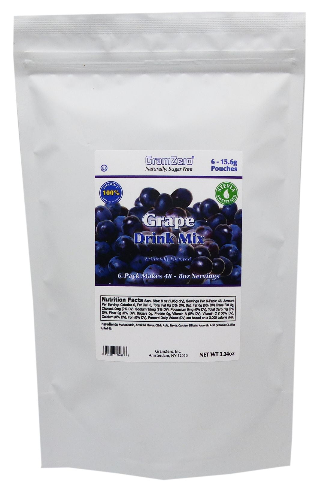 GramZero Stevia Sweetened Sugar Free Drink Mix Size 6 pouches, Flavor