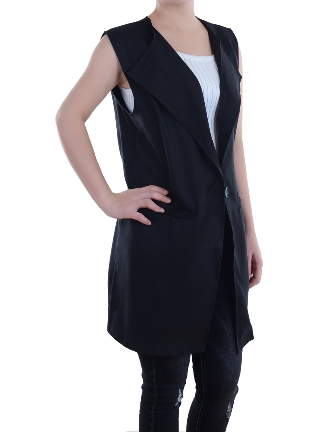 Women Casual Sleeveless Long Duster Coat Jacket Cardigan Suit Vest