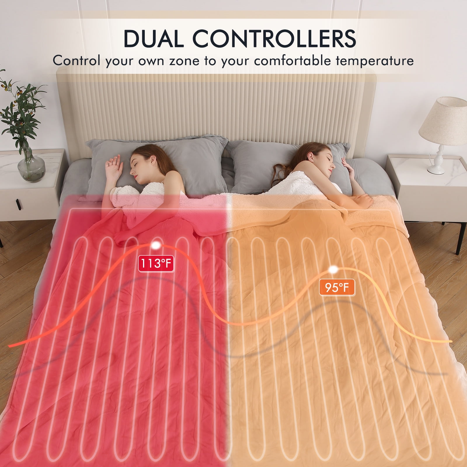MARNUR Heated Blanket Queen Size 84''x90'', Fast Heating with Dual Controllers Electric Blanket, 10 Heating Levels, 10H Timer, Preheat Function - Beige